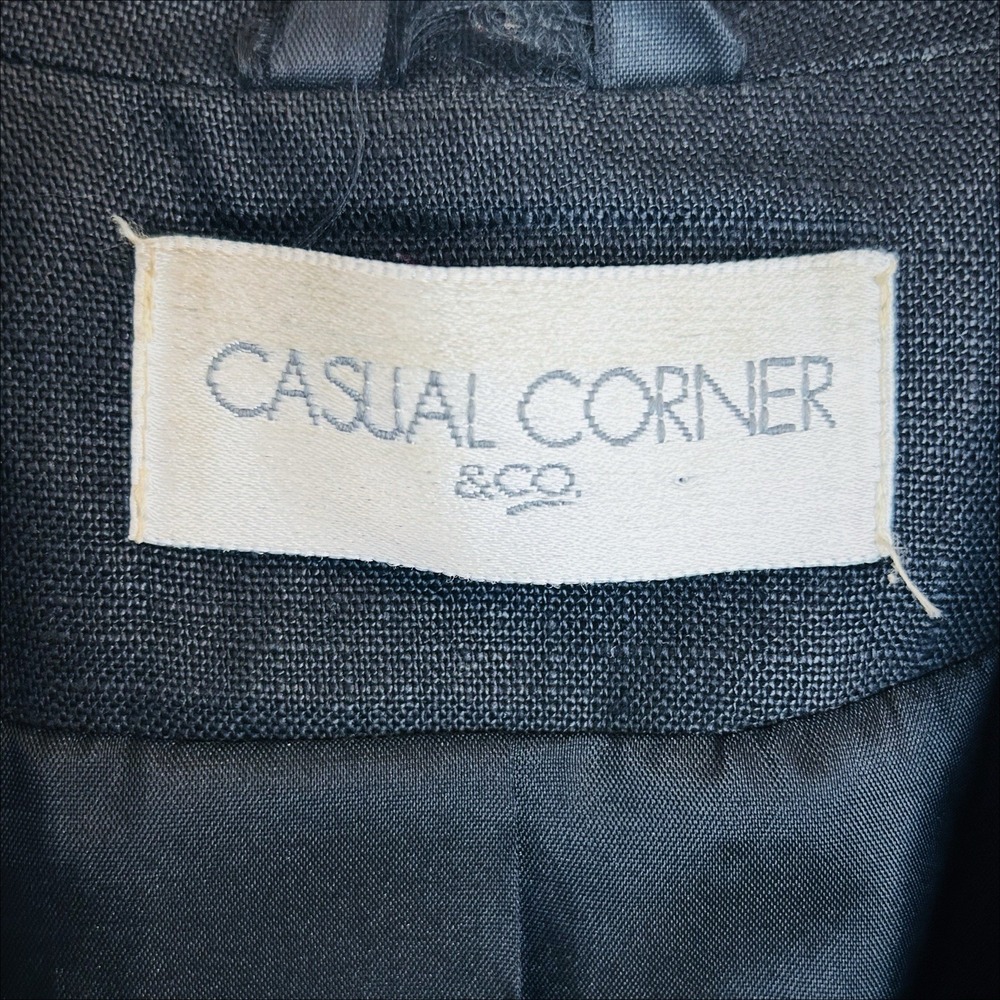 Casual Corner Linen Blazer Sz 10 Medium Black Relaxed Fit Lined Vintage 90s Y2K - Picture 4 of 5